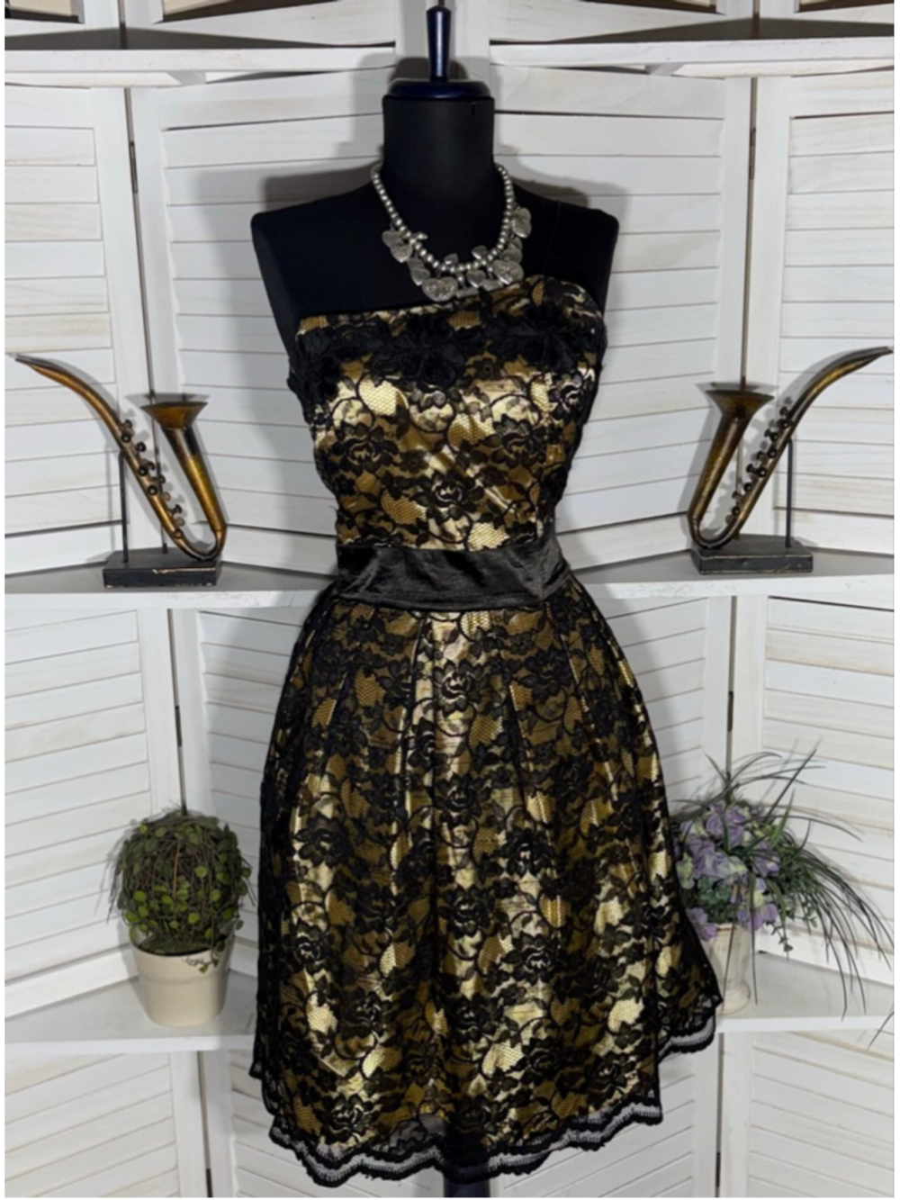 Vintage 90s dress black gold brocade floral whimsigoth cocktail wedding guest XL